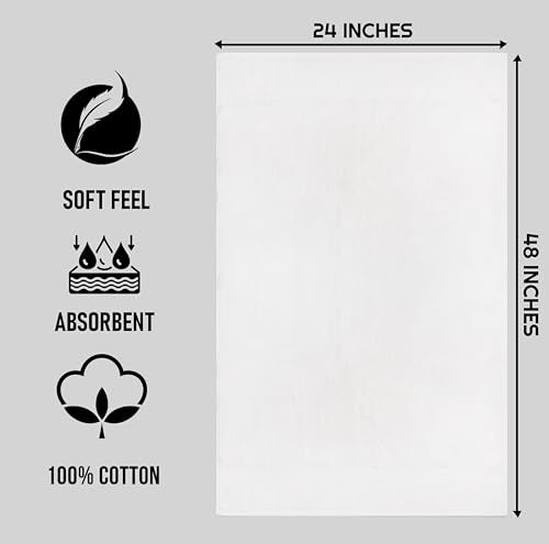 ZUPERIA White Bath Towels Bulk 24 Pack (24 x 48 Inches) - 100% Cotton Economy Light Weight Towels for Commercial Use - Quick Dry, Ultra-Soft, and Absorbent Bulk Towels - size: 24"x48" - Pack of 24