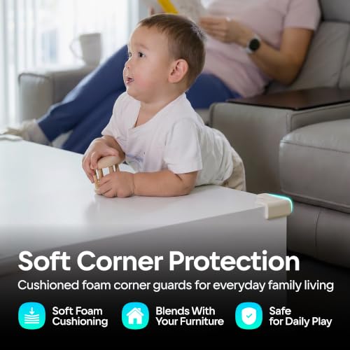 Komfortology 8-Pack Baby Proofing Corner Protectors, Pre-Taped, White - color: White, size: 8corners