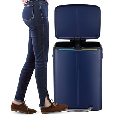 happimess Marco 10.6 Gal Double Bucket Step Trash Can, Denim Blue - color: Denim Blue