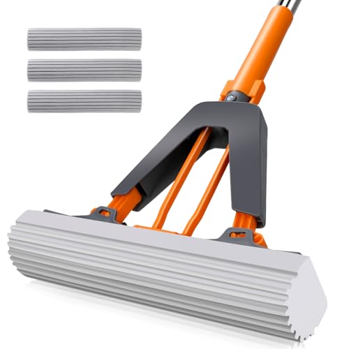 Masthome PVA Sponge Mop with 3 Replaceable Absorbent Heads - color: Orange