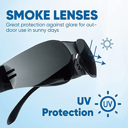 amoolo Tinted Safety Glasses, ANSI Z87.1 Impact Resistant, 24 Pack, Adult - color: Smoke, size: Adult's Size - 24 Pack