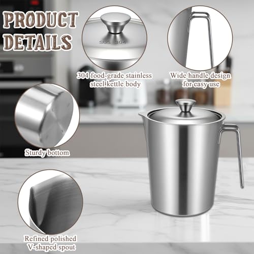 304 Stainless Steel Pitcher with Lid, 70 oz / 2L Measuring Cup