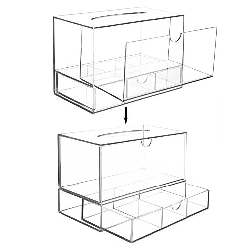 MyGift Clear Acrylic Tissue Dispenser Holder with Drawer Vanity Caddy - color: Clear