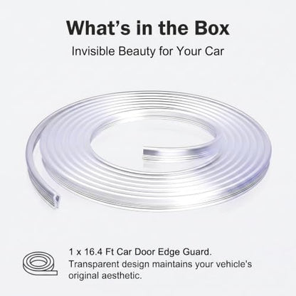 Car Door Scratch Protection Strip, 16.4 Ft U-shaped Flexible Entry Guard, Scratch-resistant Cushioning Trim with Non-slip Inner, DIY Cuttable Accessory for Cars Trucks SUVs (Transparent)