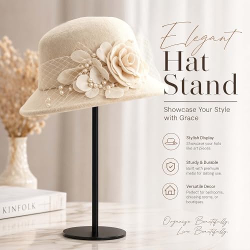 Hat Display Stand with Brushed Nickel & Copper Finish, Adjustable Height Hat Holder & Wig Stand for Cowboy Hats, Caps, Organizador de Gorras for Home Boutique Retail Store (2, Black) - color: Black