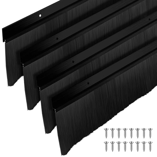 Door Sweep Brush Aluminum, 2 x 48 Inch, Black, 4 Set - color: Black, size: 2 x 48 Inch