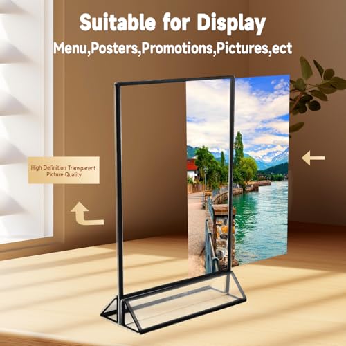 Acrylic Sign Holder 8.5x11 Inch with Black Borders, 6 Pack Black Picture Frames for Wedding, Double Sided Table Number Holders Menu Holders, Acrylic Stands for Display, Restaurant Signs