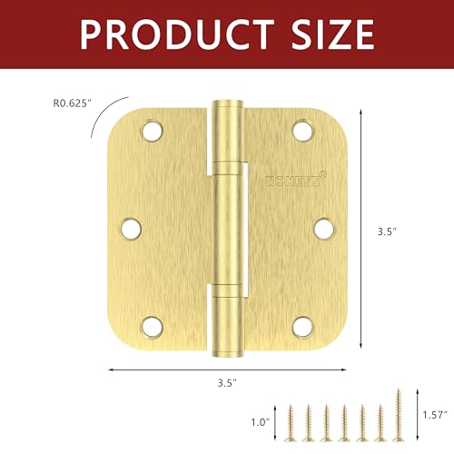 6 Pack Brushed Gold Oil-Free Door Hinges 3.5'' Premium Stainless Steel Door Hinges 3.5'' X 3.5'' with 5/8" Radius Corner Heavy Duty Rust-Resistant Doors Hardware - color: Brushed Gold
