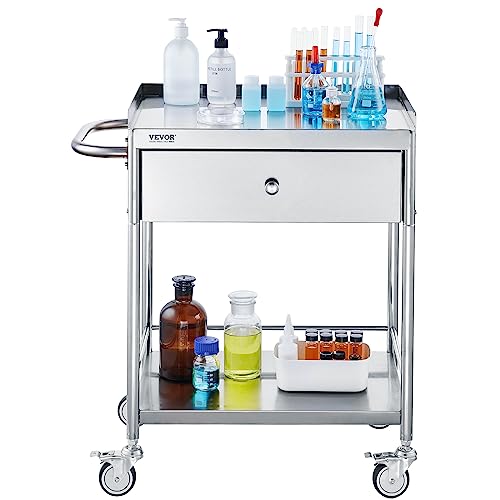 VEVOR Stainless Steel Utility Cart with Wheels - Medical/Dental Lab Cart - 2 Shelves/1 Drawer - style: Catering Cart