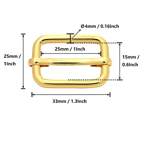 BIKICOCO Metal Slide Adjuster Buckle Tri-Glides with Movable Center Bar, for Straps, 1 x 0.6 Inch, Gold, Pack of 20 - color: Gold X 20 Pcs