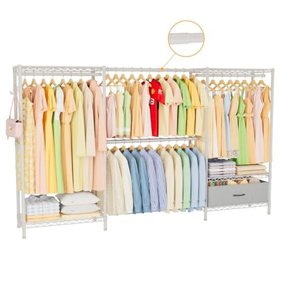 Golpart Heavy Duty Clothing Rack with Adjustable Shelves Clothes Wardrobe - color: White, size: 15"DX(70-88)"WX74.5"H