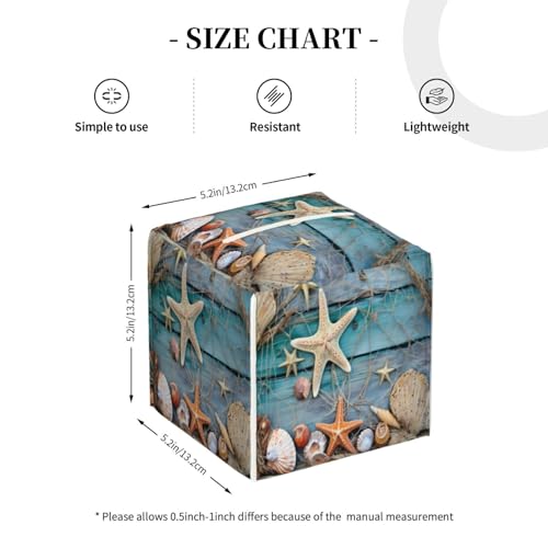 Starfish Seashell Summer Square Tissue Boxes, Tissue Box Holder 5.2"x5.2"x5.2" for Home Car Office Table - color: Seashell Beach Starfish Summer
