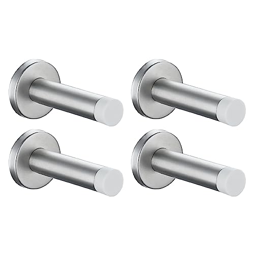 JQK Door Stopper, 304 Stainless Steel Thicken 1mm Sound Dampening Door Stop Bumper Wall Protetor 4 Pack, Brushed, DSB5-WN-P4 - color: Brushed & White Tip, size: 4 Pack