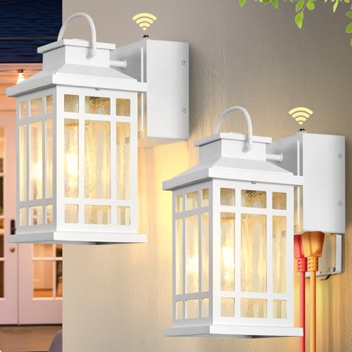 Outdoor Wall Lights with GFCI Outlet, Dusk to Dawn Outdoor Lighting - color: White, size: D2D 2-Pack
