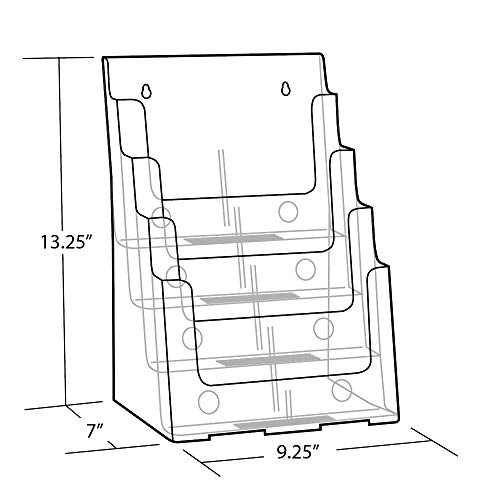 Azar Displays 252376 Four Tier Pocket Letter Brochure File Holder for Flyer, Office Supplies, Paper Document or Magazines, Clear Organizer for Wall and Counter Desktop Stand, 8.5" x 11" - size: Four Tier Letter