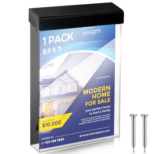 Thyle 8.5” x 11” Outdoor Brochure Holder Waterproof Wall Mount Lid, Black - color: Black