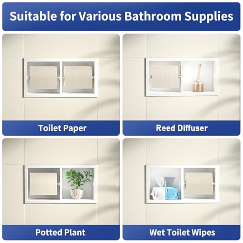 Dual Roll Toilet Paper Holder, Recessed Toilet Tissue Holder - color: Matte White