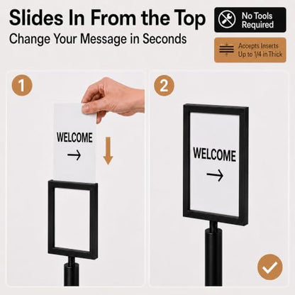 CCW 7 X 11" Vertical Pedestal Floor Sign Frame, Black Powder Coated Steel - color: Black Powder Coated Steel, size: 7 x 11 Inch Vertical