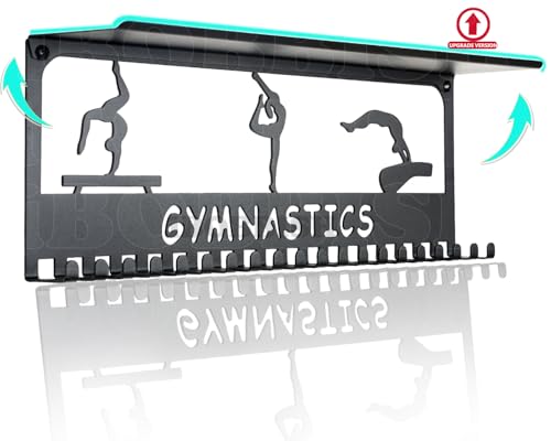 iBobbish Metal Medal Hanger Display,Non-Slip Trophy Shelf with 20 Hooks,Wall Mount,Heavy Duty,Non-Bent,Holds 22-33lbs,for Gymnastics,Race,Soccer,Swim - color: Black, style: NON-SLIP GYMNASTICS