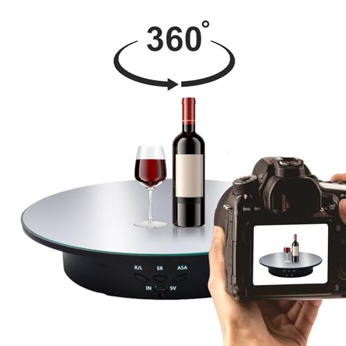 JAYEGT Motorized Rotating Display Stand, 7.87inch /17.6lbs Load, 360 Degree Electric Rotating Turntable for Photography Products，Jewelry，with 5 Colors Backgrounds , Mirror Cover (Black/Remote Control) - color: Black