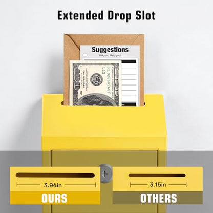 Sumerfnt Locking Cash Box with Lock and Slot, Metal Money Donation Box with 4 Keys Wall Mount, Cash Drop for Farm Stand Supplies, Self-Serve Stand, Tips, Fundraising, Yellow - color: Yellow