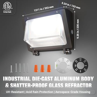 150W LED Wall Pack with Photocell Dusk to Dawn 5000K 0-10V Dimmable - size: 150W