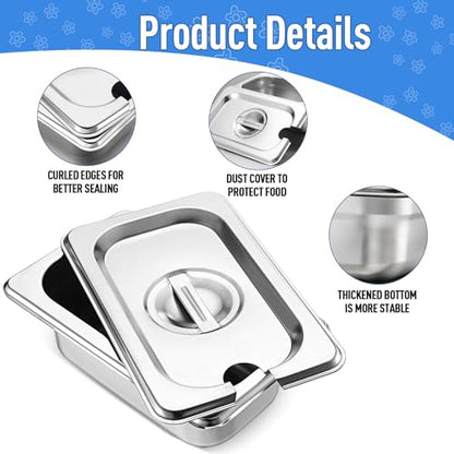 Maxcheck 12 Pack 1/9 Size Stainless Steel Hotel Pans with Lid, 2.5'' Deep