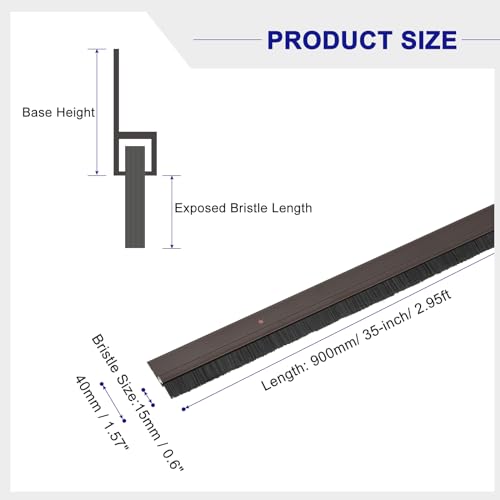 uxcell Door Brush Bottom Sweep H-Shape Aluminum Alloy Base with 0.6-inch PP Brush for Home, Industrial (35-inch L, Brown) - color: Brown, size: 35-inch x 0.6-inch