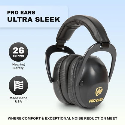 Pro Ears Ultra Sleek Passive Hearing Protection Ear Muffs, Superior Comfort for Long Gun Use, Indoor and Outdoor Range, NRR 26, Made in USA, Adjustable and Padded, Skulls