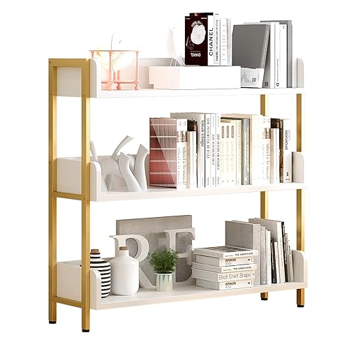 OSCHF Wide Open Shelf Bookcase, 3-Tier, White with Gold Frame - color: Gold + White, size: 3-Tier