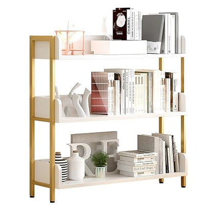 OSCHF Wide Open Shelf Bookcase, 3-Tier, White with Gold Frame - color: Gold + White, size: 3-Tier