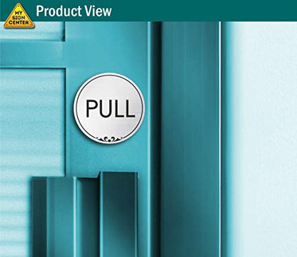 Push and Pull Sign for Doors, Brushed Silver, Engraved, 2 Inches, Fade - size: 2x2