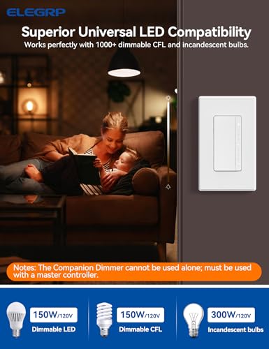 ELEGRP LEDPro™ Multi-Location Dimmer, EDM25BM Master Dimmer Light Switch for LED, Single Pole/3 Way/4 Way, 1 Pack, White - color: White