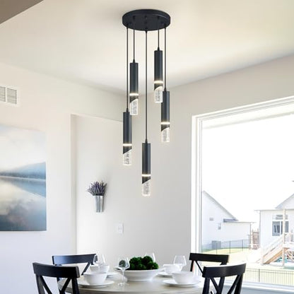 Modern Dimmable Led Pendant Lights Kitchen Island, Ideal for Living Room, Bedroom,Sink 30w LED Crystal Energy-Saving Hanging Lamp for Cozy Lighting (Black 5 Light) - size: 5-Light