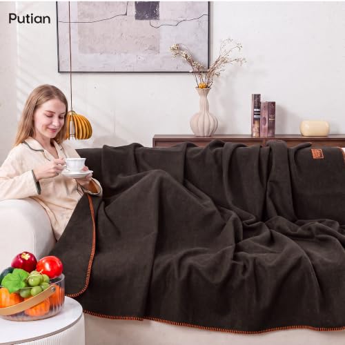 PuTian 100% Wool Blanket - Camping Outdoor Blanket, 63"×87", Brown - color: Brown, size: 63" × 87"