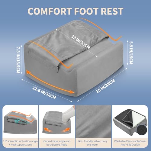 Under Desk Footrest with Rocking Base & Warming Cover, Gray Velvet - color: Gray, size: 12.6" L x 15" W x 7.3"