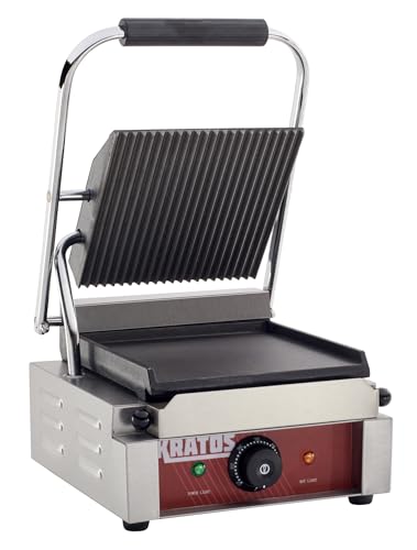 Kratos Commercial Electric Panini Sandwich Grill with Grooved Top and Smooth Bottom Plates, 9" x 9" Cooking Surface, Commercial Countertop Panini Press, 120V, 1750W (29Y-019) - size: Small w/ Smooth & Grooved Plates