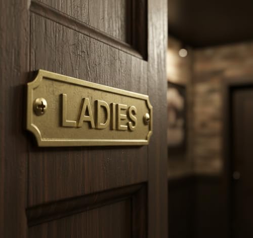 Brass LADIES Door Sign Plaque 22x5 cm Wall Mount Washroom Restroom Signage Plate with Screws for Home Office Hotel Bathroom Identification & Facility Labeling - color: LADIES
