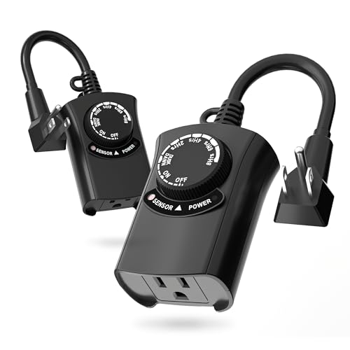 HBN Outdoor Light Timer Waterproof, Weatherproof Photocell Dusk to Dawn Light Sensor, 2/4/6/8 Countdown Timer, 1 Grounded Outlet for Christmas Lights，Hallowen Deceration，1875W 15A 1/2HP（2 Pack） - size: 1 Outlet-2 Pack