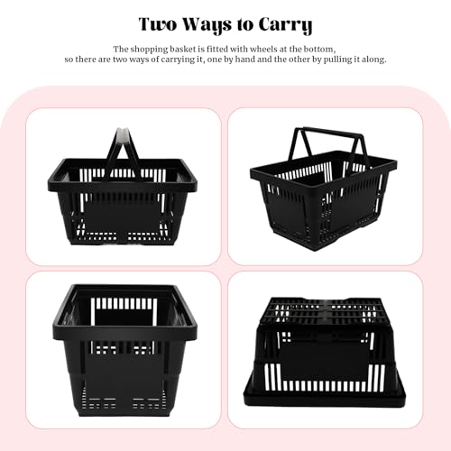 Dollate 21L Black Shopping Baskets with Handles, Large Capacity Multifunctional Plastic Basket for Supermarket Bookstore Fruit Shop Laundry Rooms, Set of 12