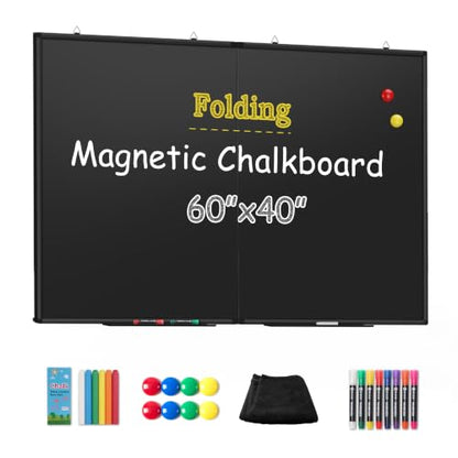 SELEAD Folding Magnetic Chalkboard 60 x 40 Inches - Black Aluminum Frame - size: 60"W x 40"H (single-sided)