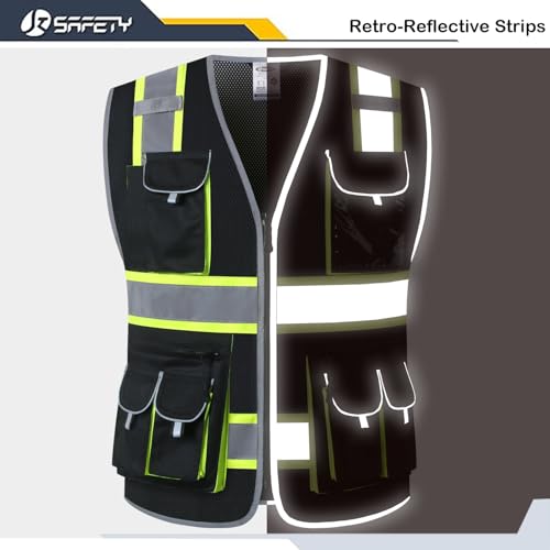 JKSafety Safety Vest for Men Women with Neon Trims JK86 Black M - color: Jk086-black, size: Medium