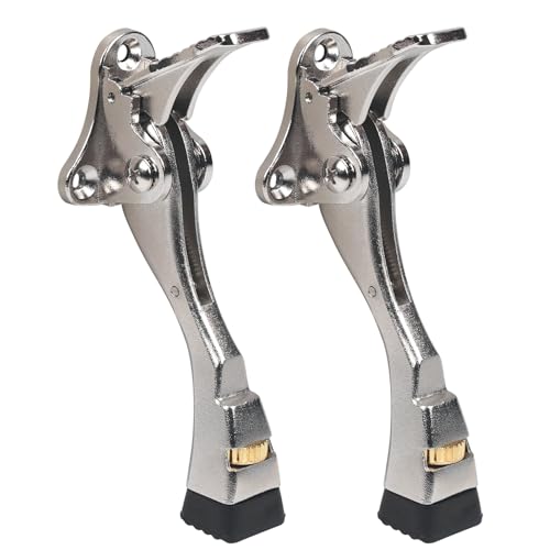 2 Packs Heavy Duty Kickdown Door Stopper, One Touch Adjustable Kickdown Door Stop for Heavy Doors, 4 in Metal Door Kickstand with Rubber Tip & Wall Protectors for Wide Doors - color: Satin Nickel, size: 4 inch x 2pack