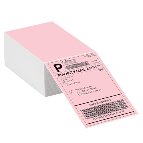 4"x6" Pink Direct Thermal Labels, 500 Fanfold Shipping & Address Label Paper, Self-Adhesive Stickers for Thermal Printer, 1 Stack - style: 500 Labels-Pink