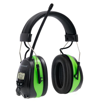 AM/FM Radio Headphones 25dB NRR,Noise Reduction Safety Earmuffs,Digital Display Headset,Powered by AA Battery,Hearing Protection for Walkman Mowing Lawn Work,Green - color: Green