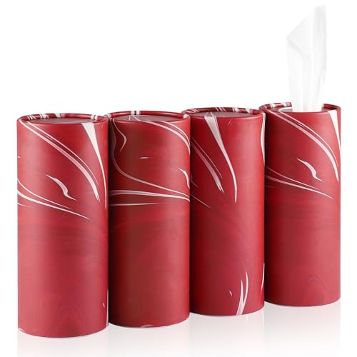 SINGARO Car Tissue Holder, 4 Pack Car Cup Holder Facial Tissues with Travel Tissue Bag, Quick and Convenient Flower Combination Car Tissue Box(4 Canisters/200 Tissues) Red - color: Red