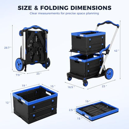 Collapsible Shopping Cart with Wheels, Foldable Platform Hand Truck (Blue) - color: Blue