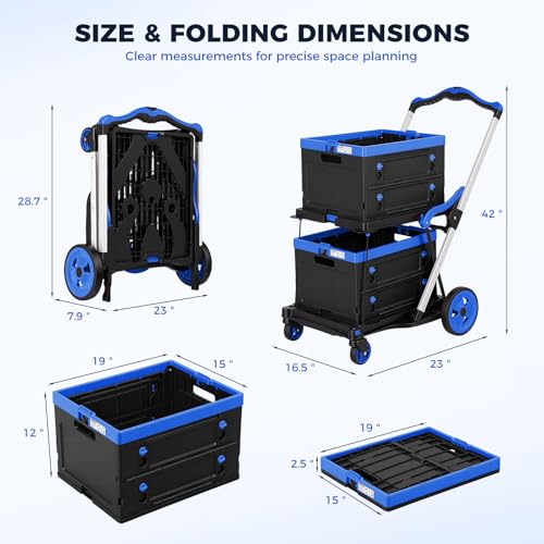Collapsible Shopping Cart with Wheels, Foldable Platform Hand Truck (Blue) - color: Blue