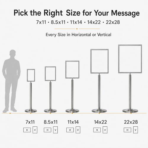 CCW 7 X 11 Inch Vertical Pedestal Floor Sign Frame, Satin Stainless Steel - color: Satin Stainless Steel, size: 7 x 11 Inch Vertical