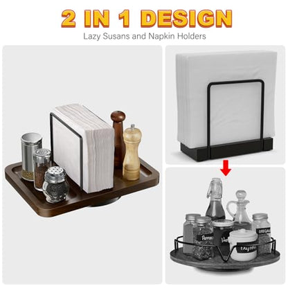 Rotating Napkin Holder for Table with Salt and Pepper Shakers Caddy - color: Brown